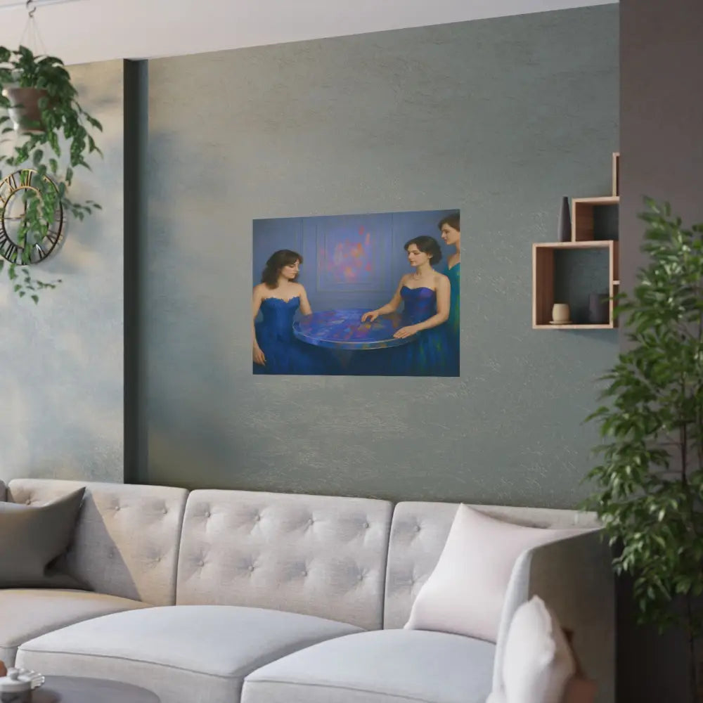 Moments of Reflection: Elegant Evening Gathering Dreamlike Blue Composition Poster Poster