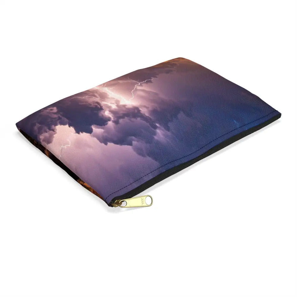 Nature’s Electrical Symphony: Coastal Lightning Storm Dramatic Seascape Panorama Accessory Pouch Bags