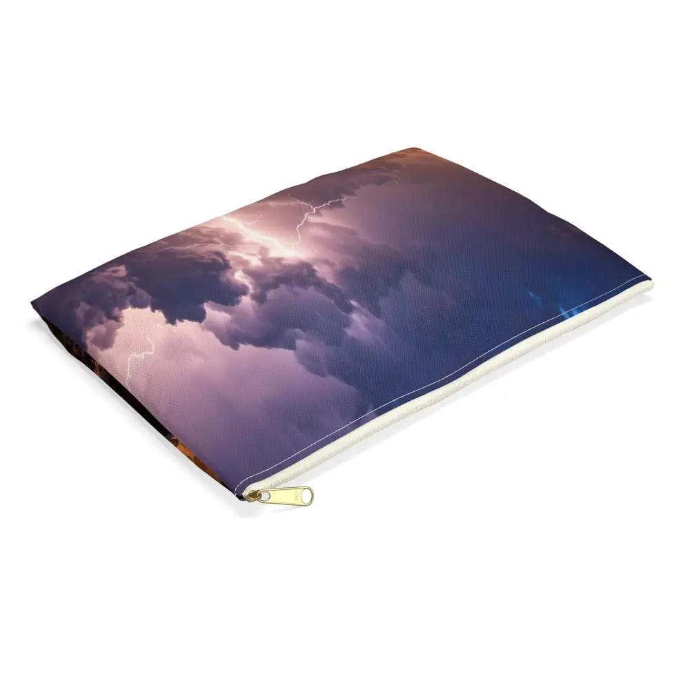 Nature’s Electrical Symphony: Coastal Lightning Storm Dramatic Seascape Panorama Accessory Pouch Bags