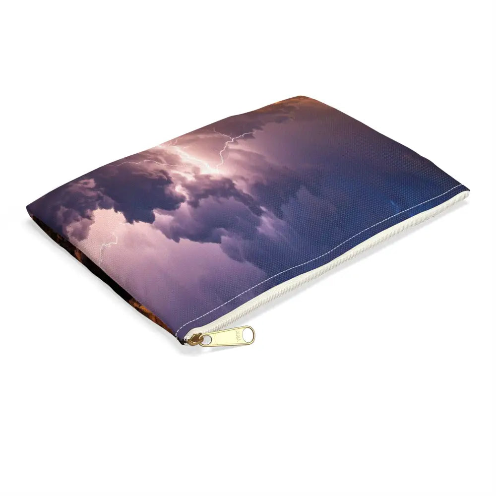 Nature’s Electrical Symphony: Coastal Lightning Storm Dramatic Seascape Panorama Accessory Pouch Bags