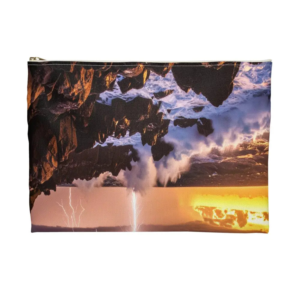 Nature’s Electrical Symphony: Coastal Lightning Storm Dramatic Seascape Panorama Accessory Pouch Bags