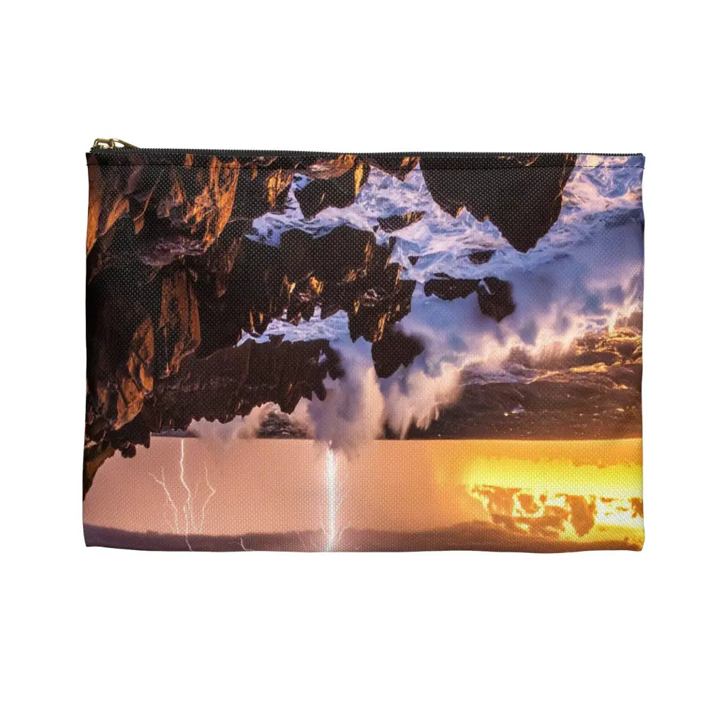 Nature’s Electrical Symphony: Coastal Lightning Storm Dramatic Seascape Panorama Accessory Pouch Bags