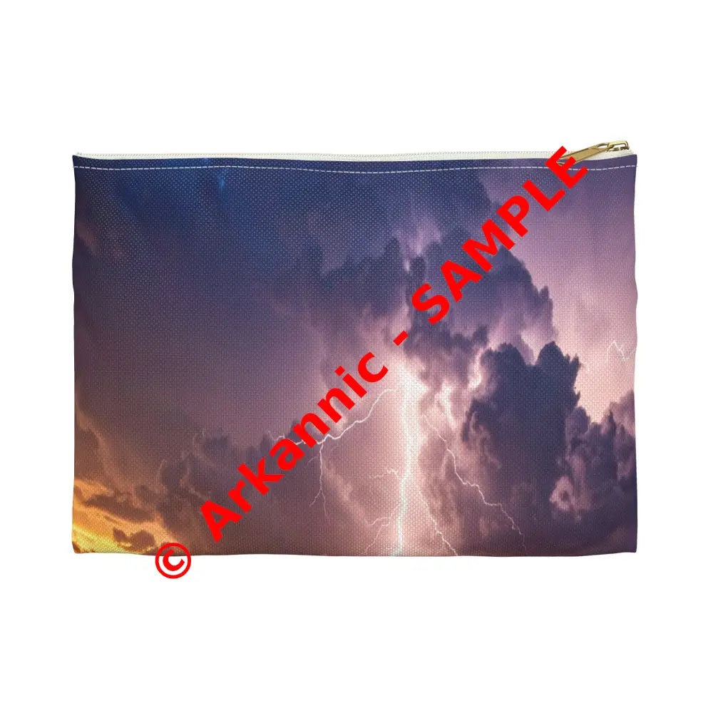Nature’s Electrical Symphony: Coastal Lightning Storm Dramatic Seascape Panorama Accessory Pouch Small / White zipper
