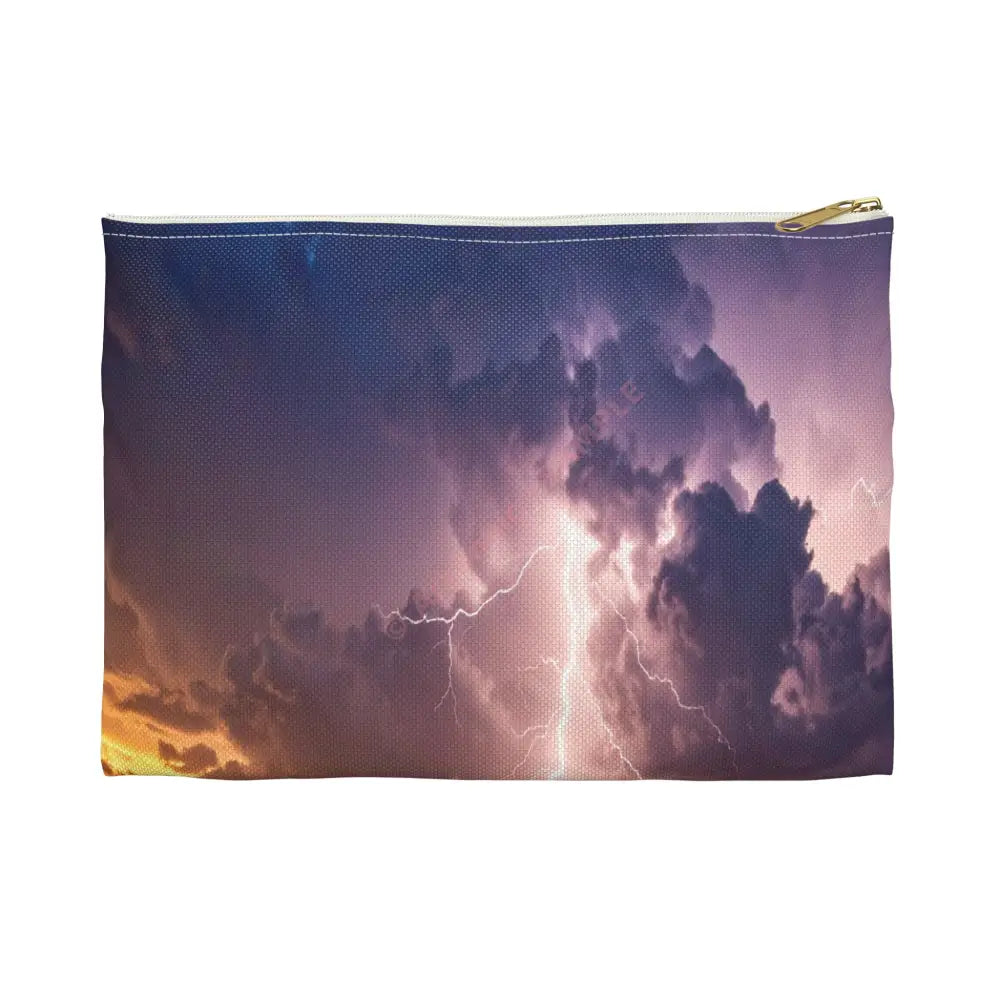 Nature’s Electrical Symphony: Coastal Lightning Storm Dramatic Seascape Panorama Accessory Pouch Small / White zipper