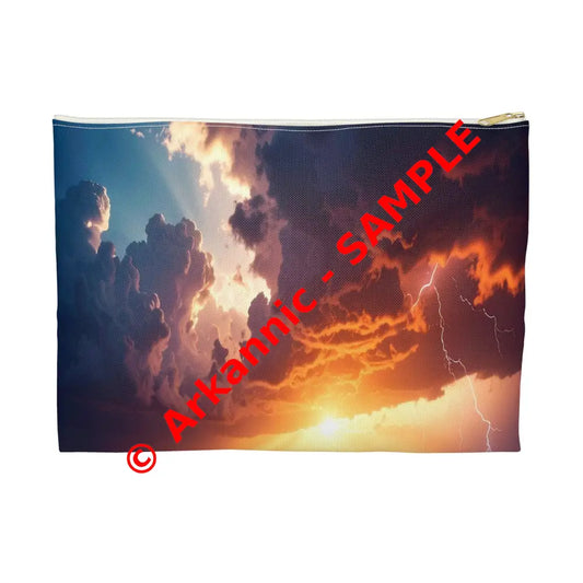 Nature’s Fury: Thunderstorm Seascape Dramatic Sunset Lightning Art Accessory Pouch Large / White zipper Bags
