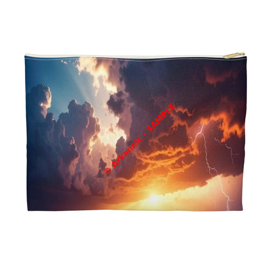 Nature’s Fury: Thunderstorm Seascape Dramatic Sunset Lightning Art Accessory Pouch Large / White zipper Bags