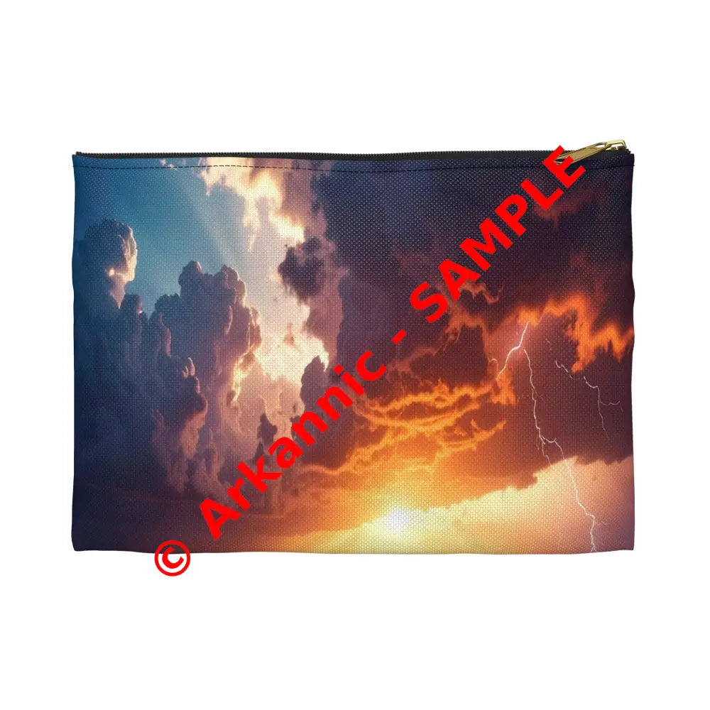 Nature’s Fury: Thunderstorm Seascape Dramatic Sunset Lightning Art Accessory Pouch Small / Black zipper Bags