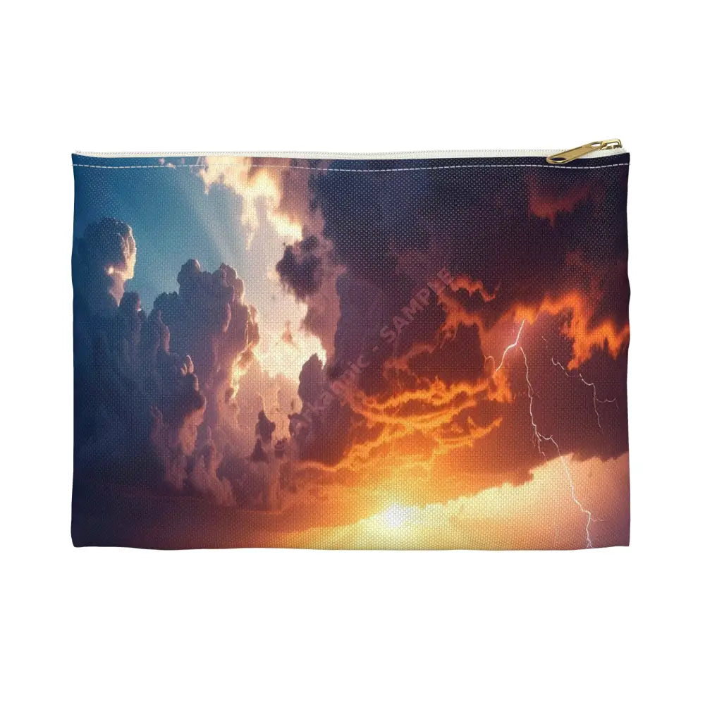 Nature’s Fury: Thunderstorm Seascape Dramatic Sunset Lightning Art Accessory Pouch Small / White zipper Bags