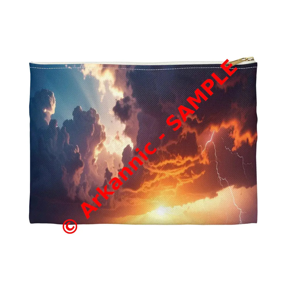 Nature’s Fury: Thunderstorm Seascape Dramatic Sunset Lightning Art Accessory Pouch Small / White zipper Bags