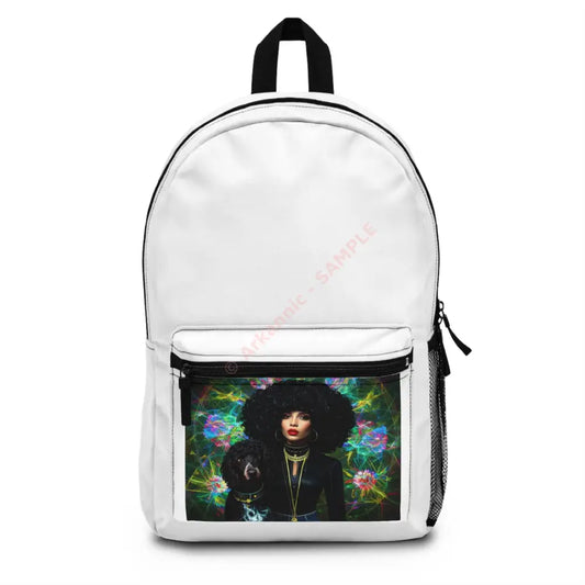 Neon Harmony: Psychedelic Portrait Curly-Haired Companion Digital Surrealism Backpack One size Bags