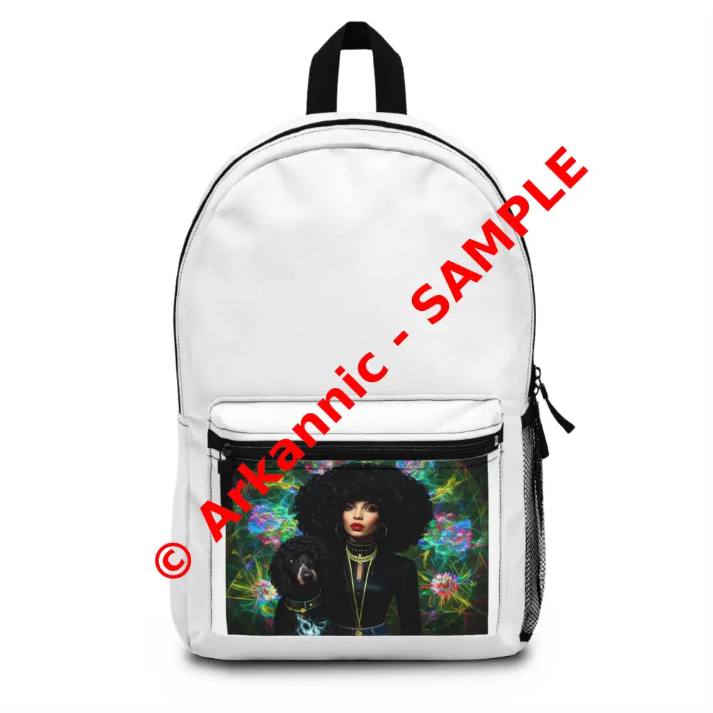 Neon Harmony: Psychedelic Portrait Curly-Haired Companion Digital Surrealism Backpack One size Bags