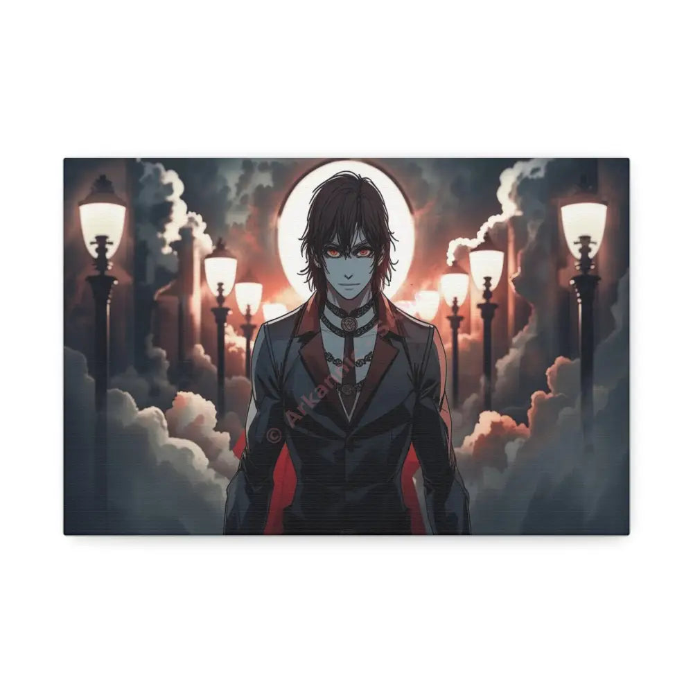 Nocturnal Enigma: Moonlit Gothic Fantasy Anime Digital Art Portrait Canvas Print 12’’ x 8’’ (Horizontal) / 1.5’’ Canvas