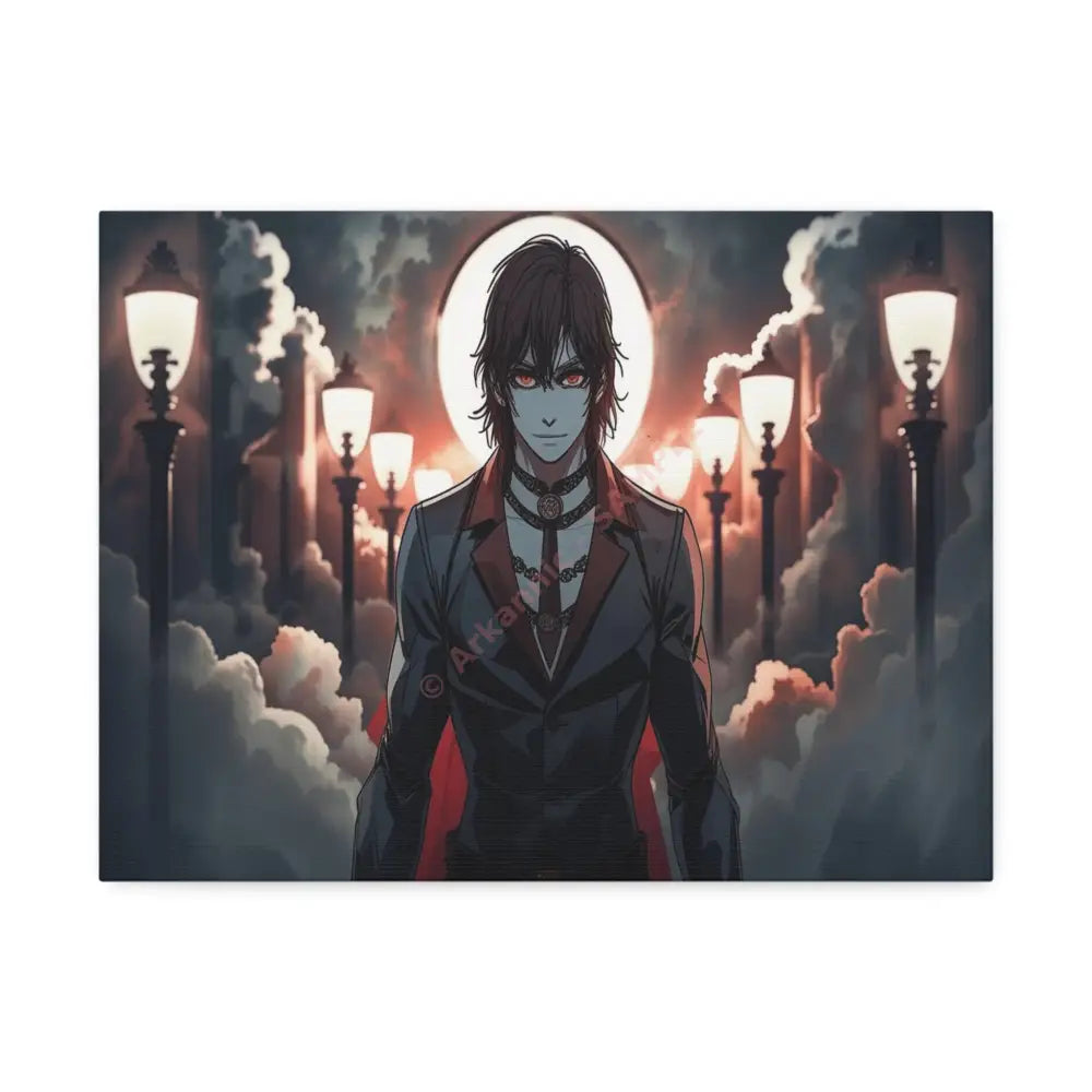 Nocturnal Enigma: Moonlit Gothic Fantasy Anime Digital Art Portrait Canvas Print 16″ x 12″ (Horizontal) / 1.5’’ Canvas