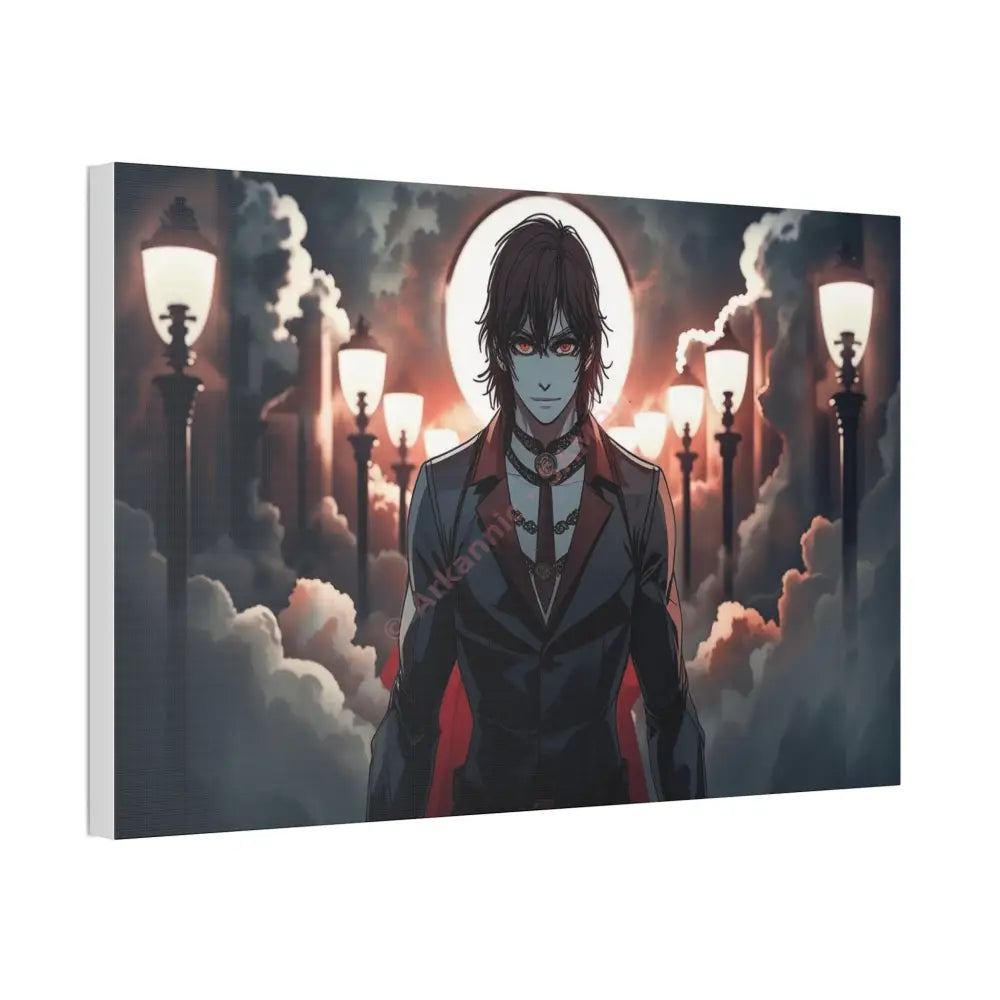 Nocturnal Enigma: Moonlit Gothic Fantasy Anime Digital Art Portrait Canvas Print Canvas
