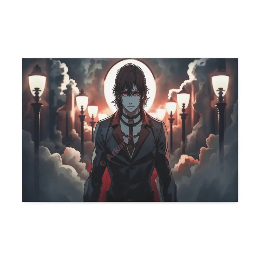 Nocturnal Enigma: Moonlit Gothic Fantasy Anime Digital Art Portrait Canvas Print 24″ x 16″ (Horizontal) / 1.5’’ Canvas