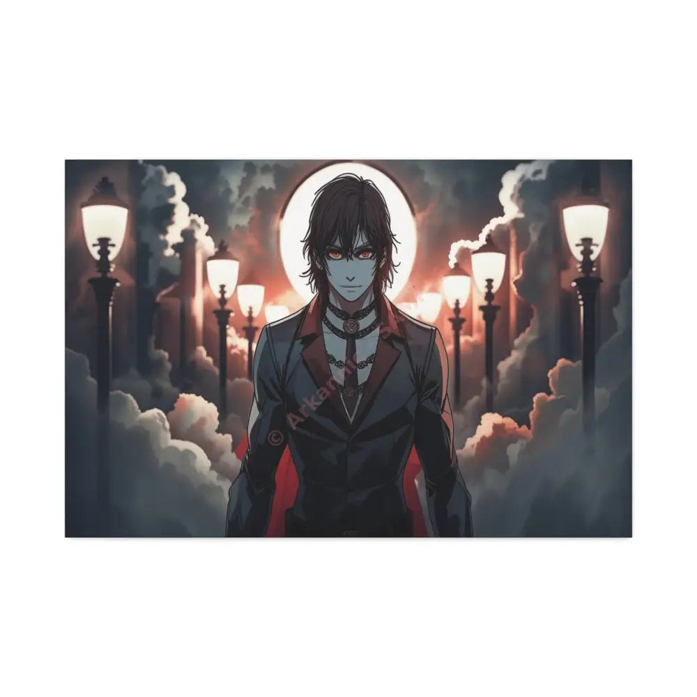 Nocturnal Enigma: Moonlit Gothic Fantasy Anime Digital Art Portrait Canvas Print 36″ x 24″ (Horizontal) / 1.5’’ Canvas