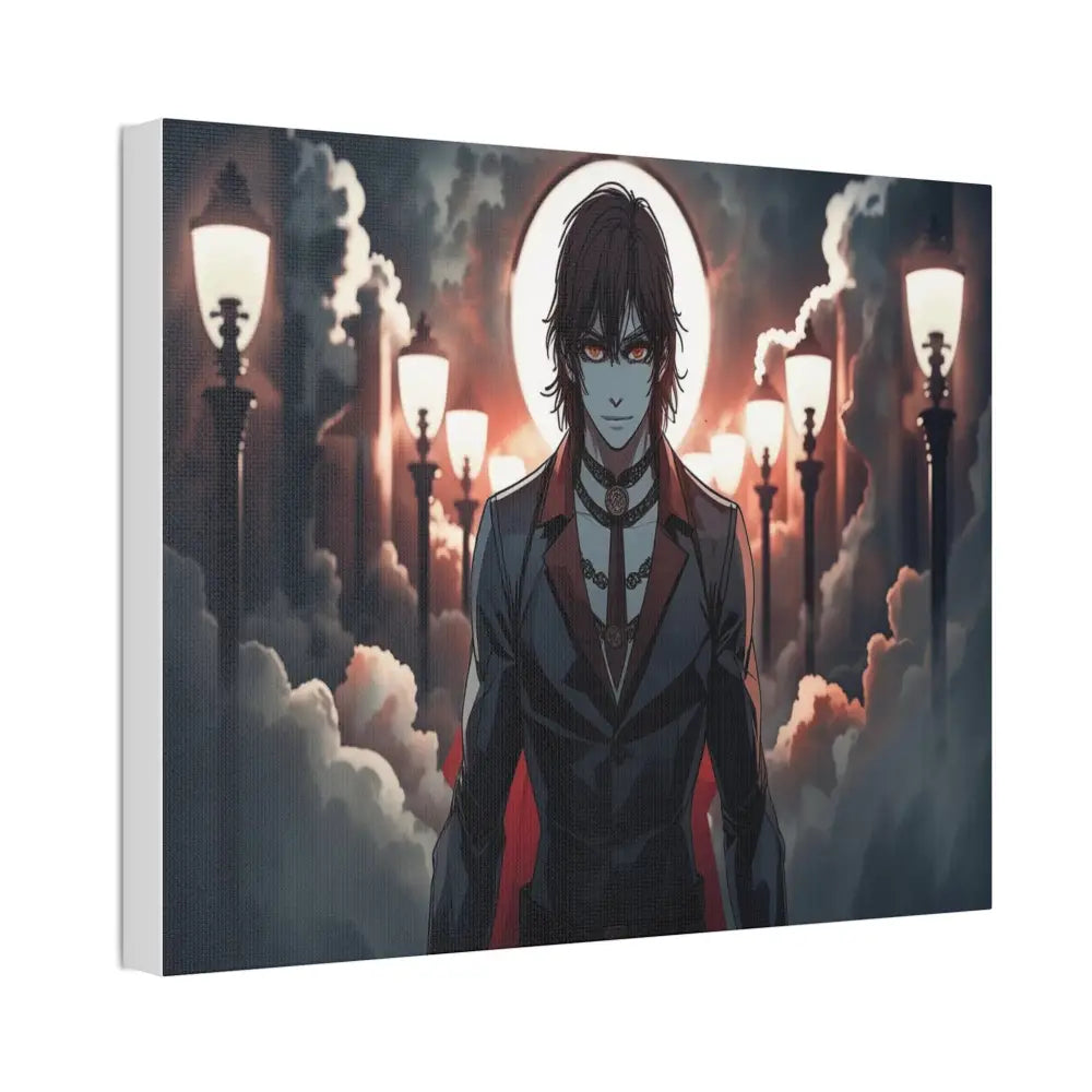 Nocturnal Enigma: Moonlit Gothic Fantasy Anime Digital Art Portrait Canvas Print Canvas