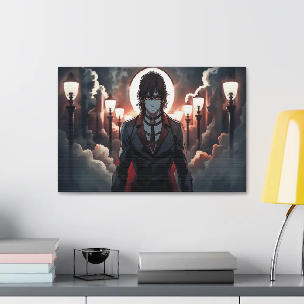 Nocturnal Enigma: Moonlit Gothic Fantasy Anime Digital Art Portrait Canvas Print Canvas