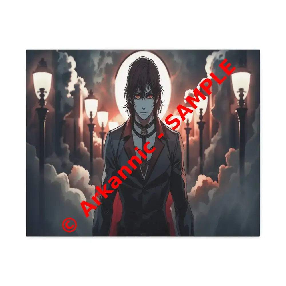 Nocturnal Enigma: Moonlit Gothic Fantasy Anime Digital Art Portrait Canvas Print 20″ x 16″ (Horizontal) / 1.5’’ Canvas