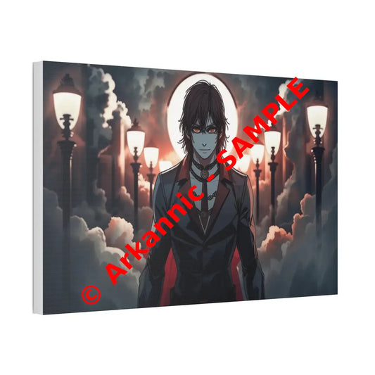 Nocturnal Enigma: Moonlit Gothic Fantasy Anime Digital Art Portrait Canvas Print Canvas