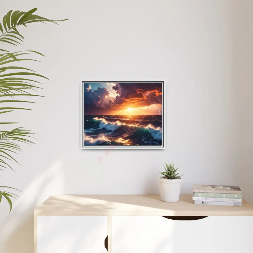 Ocean Sunset Framed Canvas Art Seascape Wall Art Coastal Theme Home Decor Perfect Gift for Nature Lovers Canvas