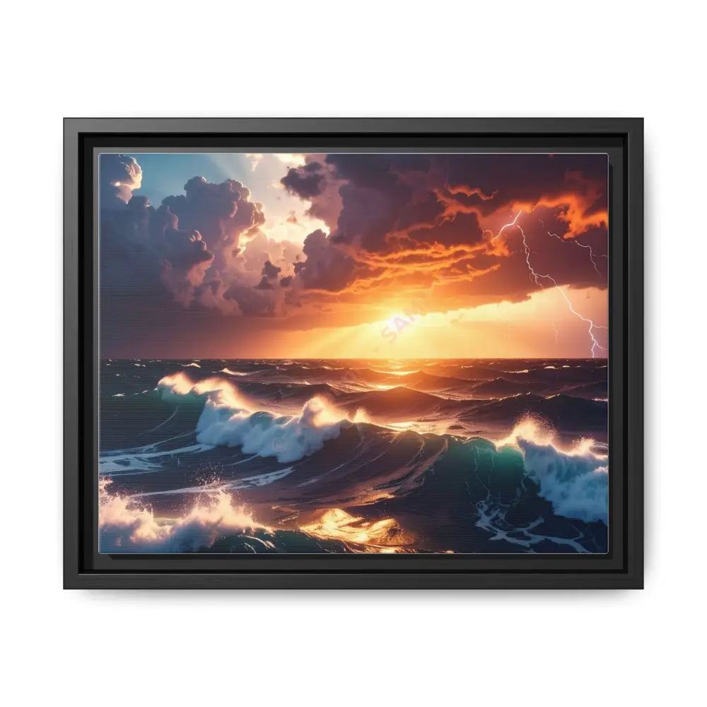 Ocean Sunset Framed Canvas Art Seascape Wall Art Coastal Theme Home Decor Perfect Gift for Nature Lovers 14″ x 11″