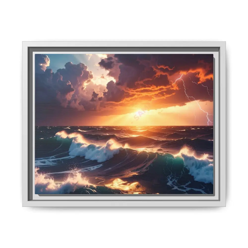 Ocean Sunset Framed Canvas Art Seascape Wall Art Coastal Theme Home Decor Perfect Gift for Nature Lovers 14″ x 11″