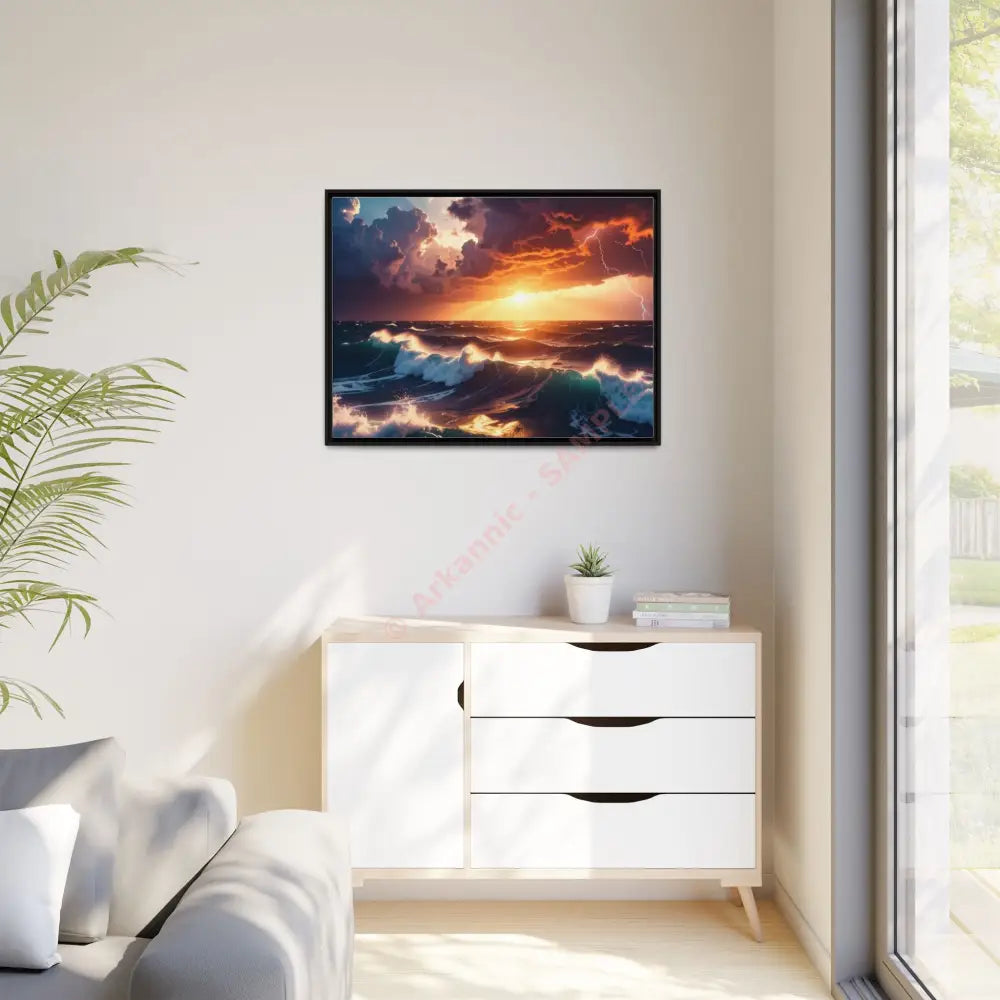 Ocean Sunset Framed Canvas Art Seascape Wall Art Coastal Theme Home Decor Perfect Gift for Nature Lovers Canvas