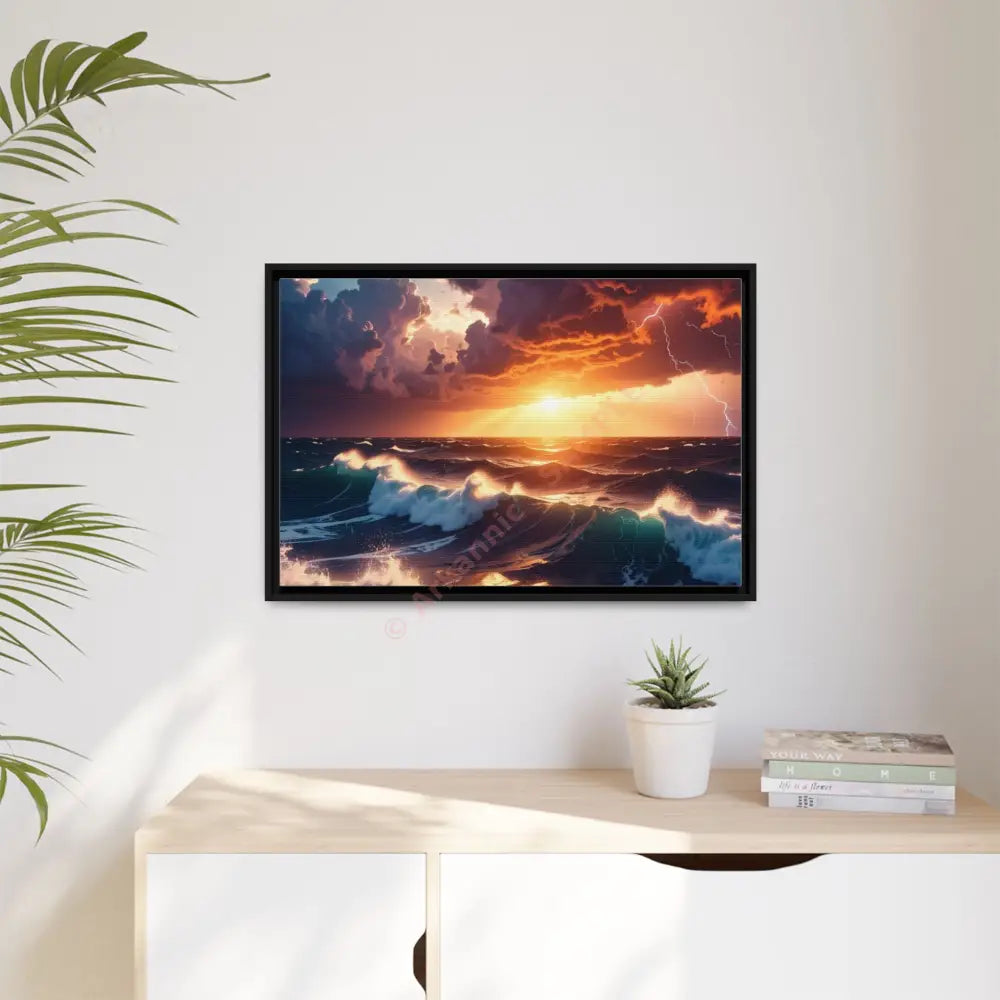 Ocean Sunset Framed Canvas Art Seascape Wall Art Coastal Theme Home Decor Perfect Gift for Nature Lovers Canvas