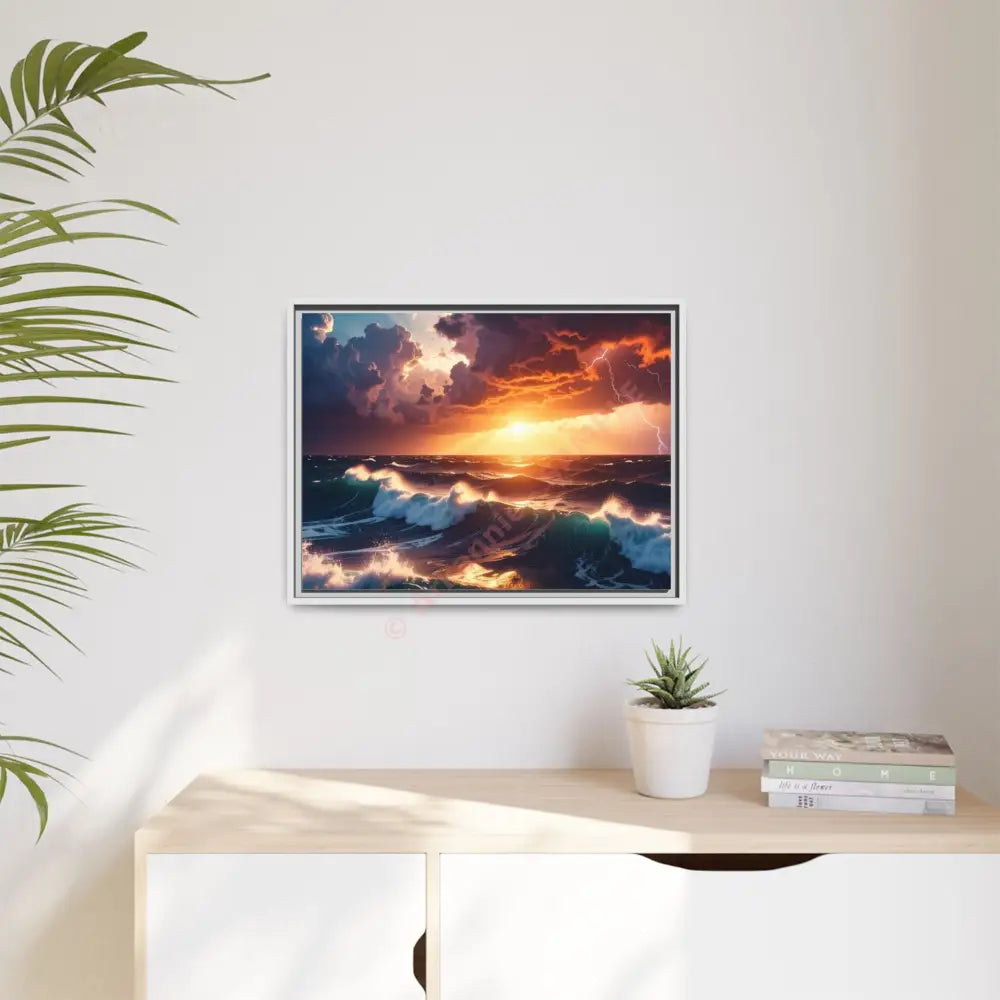 Ocean Sunset Framed Canvas Art Seascape Wall Art Coastal Theme Home Decor Perfect Gift for Nature Lovers Canvas