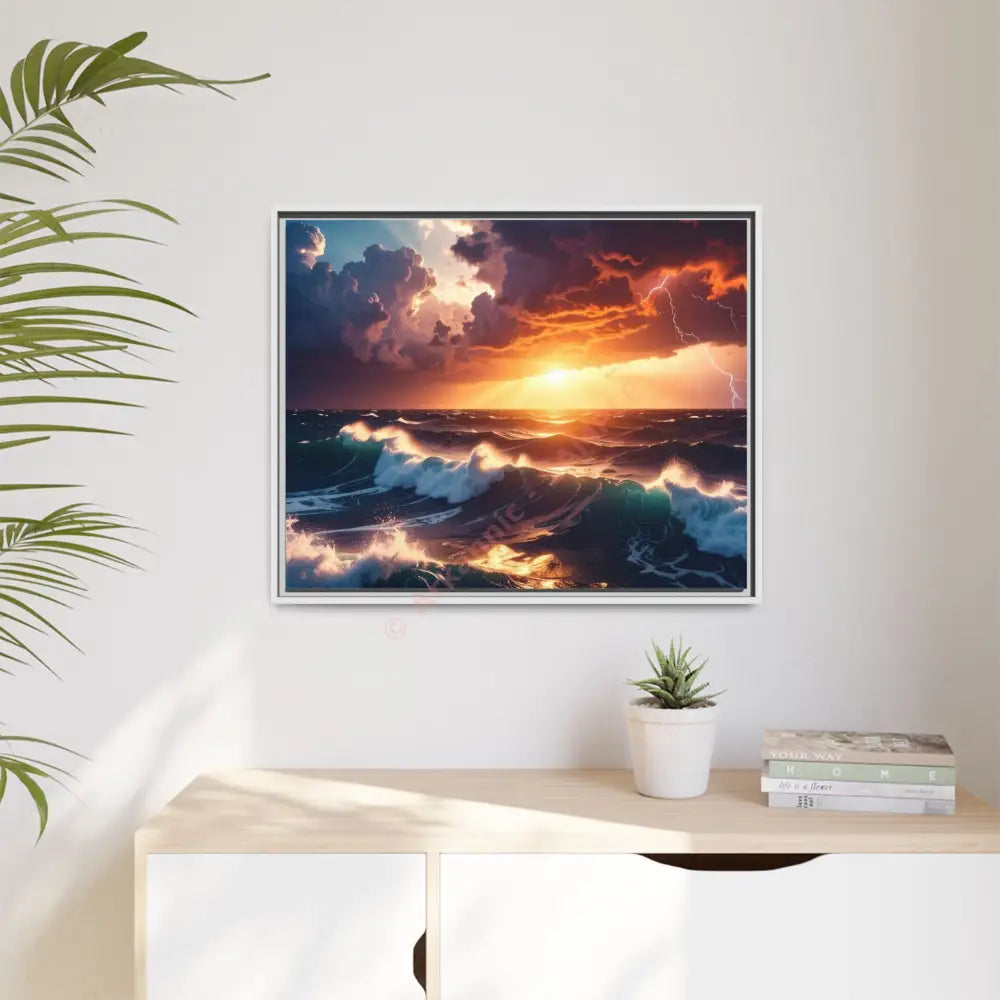 Ocean Sunset Framed Canvas Art Seascape Wall Art Coastal Theme Home Decor Perfect Gift for Nature Lovers Canvas