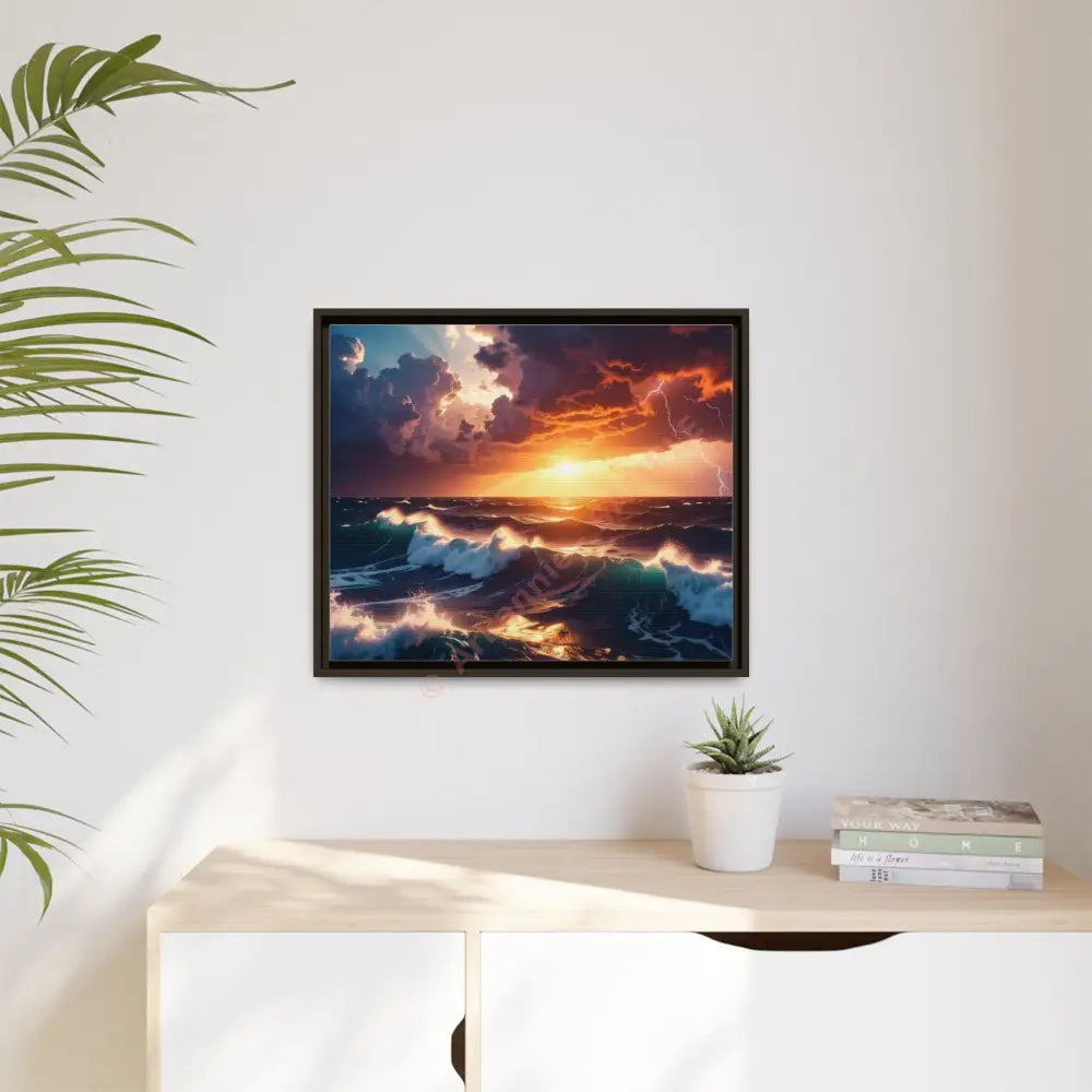 Ocean Sunset Framed Canvas Art Seascape Wall Art Coastal Theme Home Decor Perfect Gift for Nature Lovers Canvas