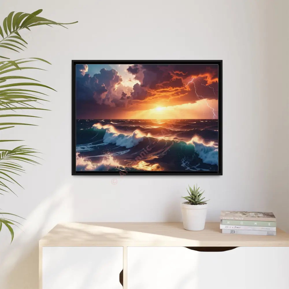 Ocean Sunset Framed Canvas Art Seascape Wall Art Coastal Theme Home Decor Perfect Gift for Nature Lovers Canvas