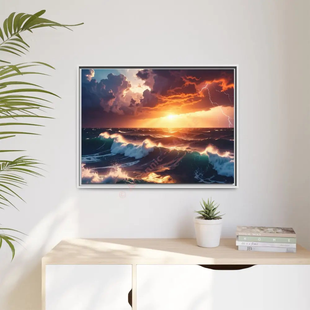 Ocean Sunset Framed Canvas Art Seascape Wall Art Coastal Theme Home Decor Perfect Gift for Nature Lovers Canvas