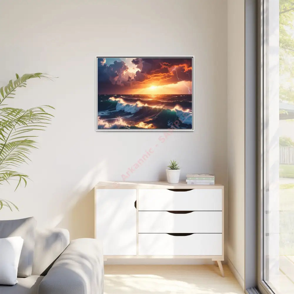 Ocean Sunset Framed Canvas Art Seascape Wall Art Coastal Theme Home Decor Perfect Gift for Nature Lovers Canvas