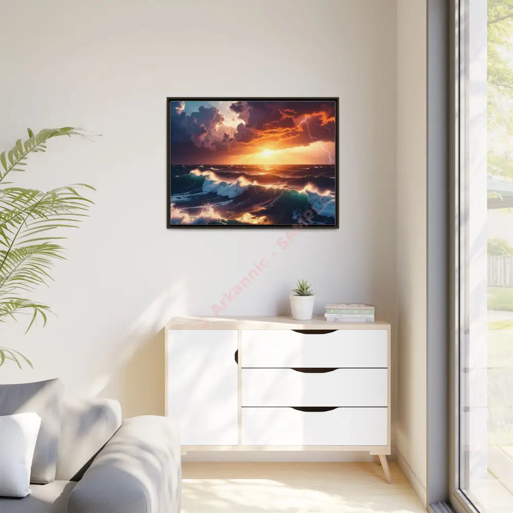 Ocean Sunset Framed Canvas Art Seascape Wall Art Coastal Theme Home Decor Perfect Gift for Nature Lovers Canvas