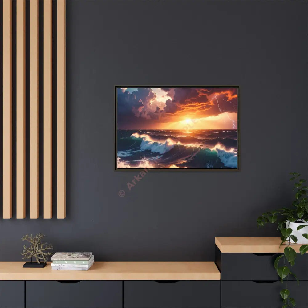 Ocean Sunset Framed Canvas Art Seascape Wall Art Coastal Theme Home Decor Perfect Gift for Nature Lovers Canvas