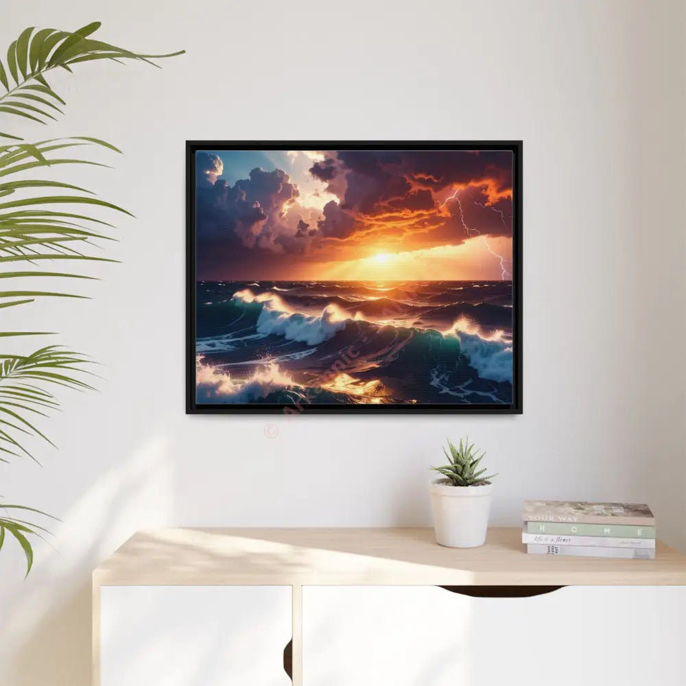 Ocean Sunset Framed Canvas Art Seascape Wall Art Coastal Theme Home Decor Perfect Gift for Nature Lovers Canvas