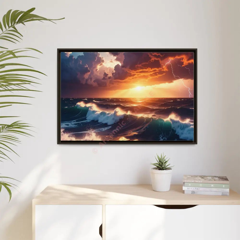 Ocean Sunset Framed Canvas Art Seascape Wall Art Coastal Theme Home Decor Perfect Gift for Nature Lovers Canvas