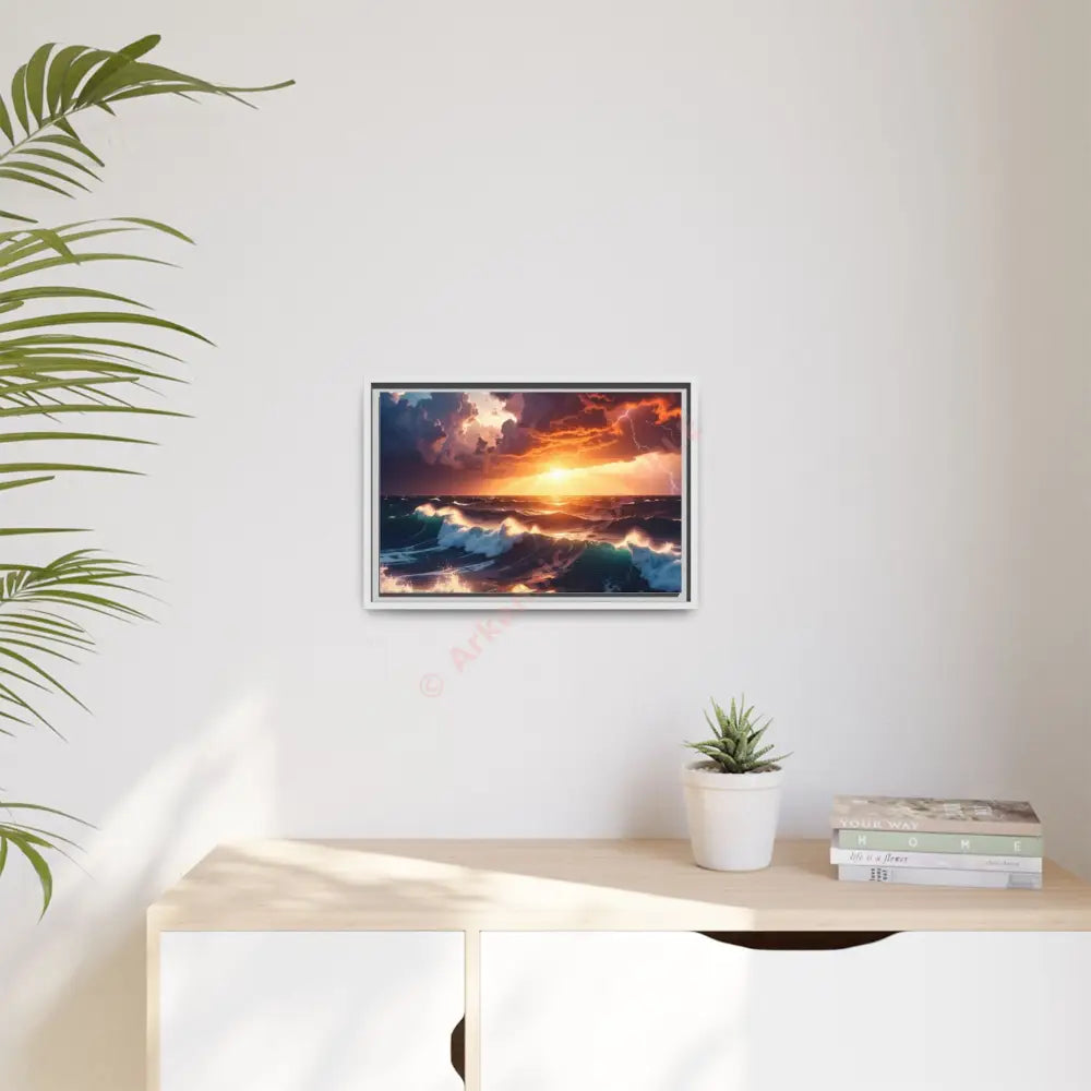 Ocean Sunset Framed Canvas Art Seascape Wall Art Coastal Theme Home Decor Perfect Gift for Nature Lovers Canvas