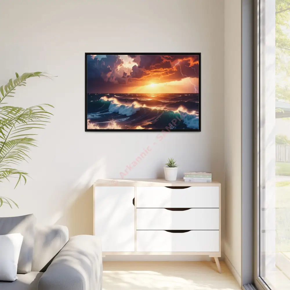 Ocean Sunset Framed Canvas Art Seascape Wall Art Coastal Theme Home Decor Perfect Gift for Nature Lovers Canvas
