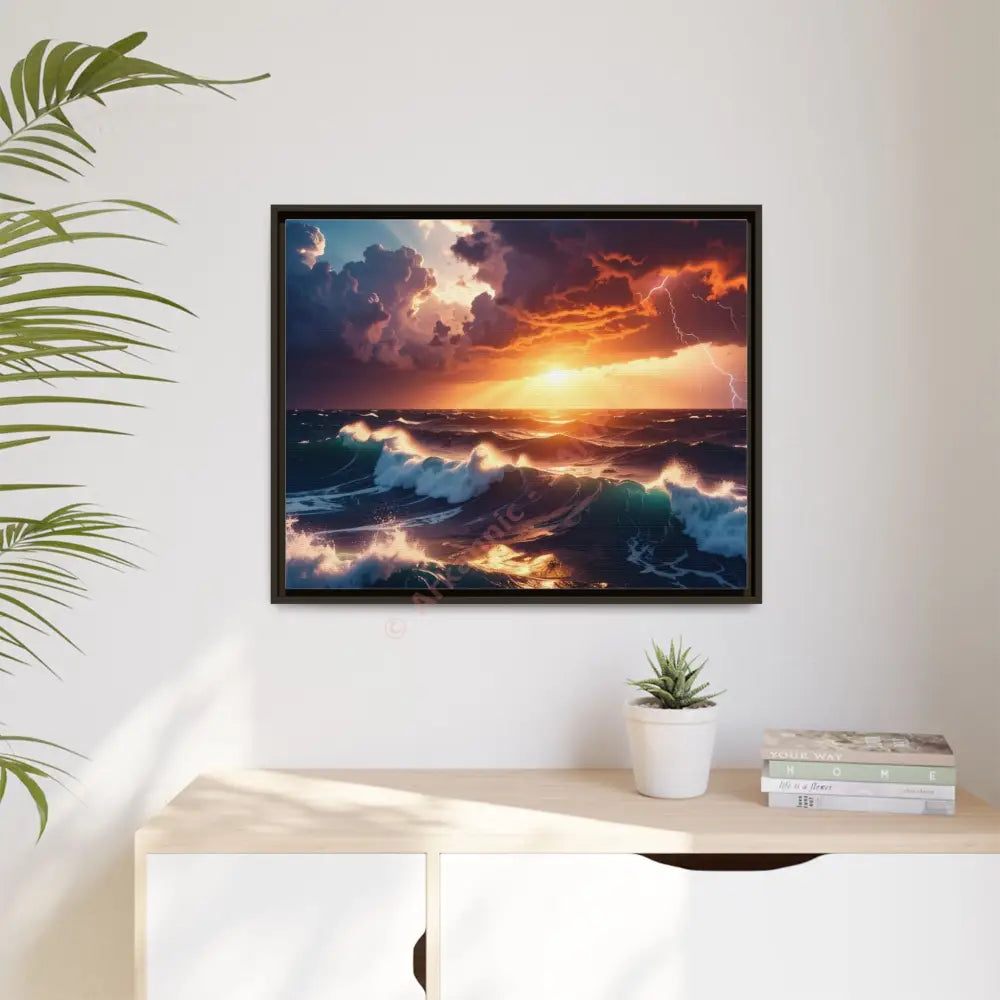 Ocean Sunset Framed Canvas Art Seascape Wall Art Coastal Theme Home Decor Perfect Gift for Nature Lovers Canvas