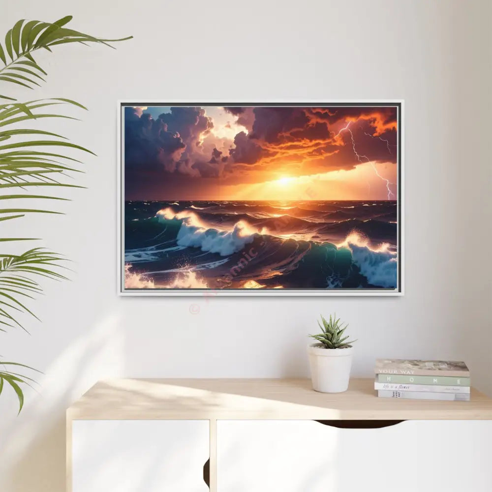 Ocean Sunset Framed Canvas Art Seascape Wall Art Coastal Theme Home Decor Perfect Gift for Nature Lovers Canvas