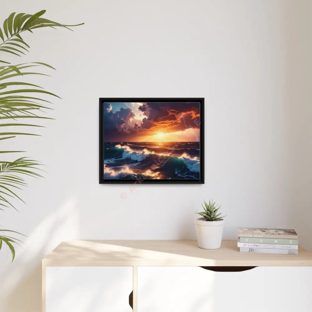 Ocean Sunset Framed Canvas Art Seascape Wall Art Coastal Theme Home Decor Perfect Gift for Nature Lovers Canvas