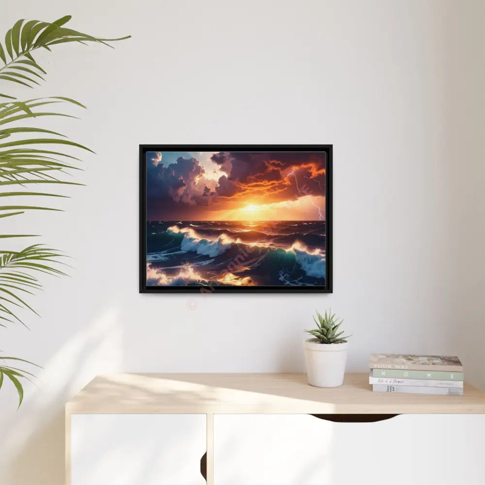 Ocean Sunset Framed Canvas Art Seascape Wall Art Coastal Theme Home Decor Perfect Gift for Nature Lovers Canvas