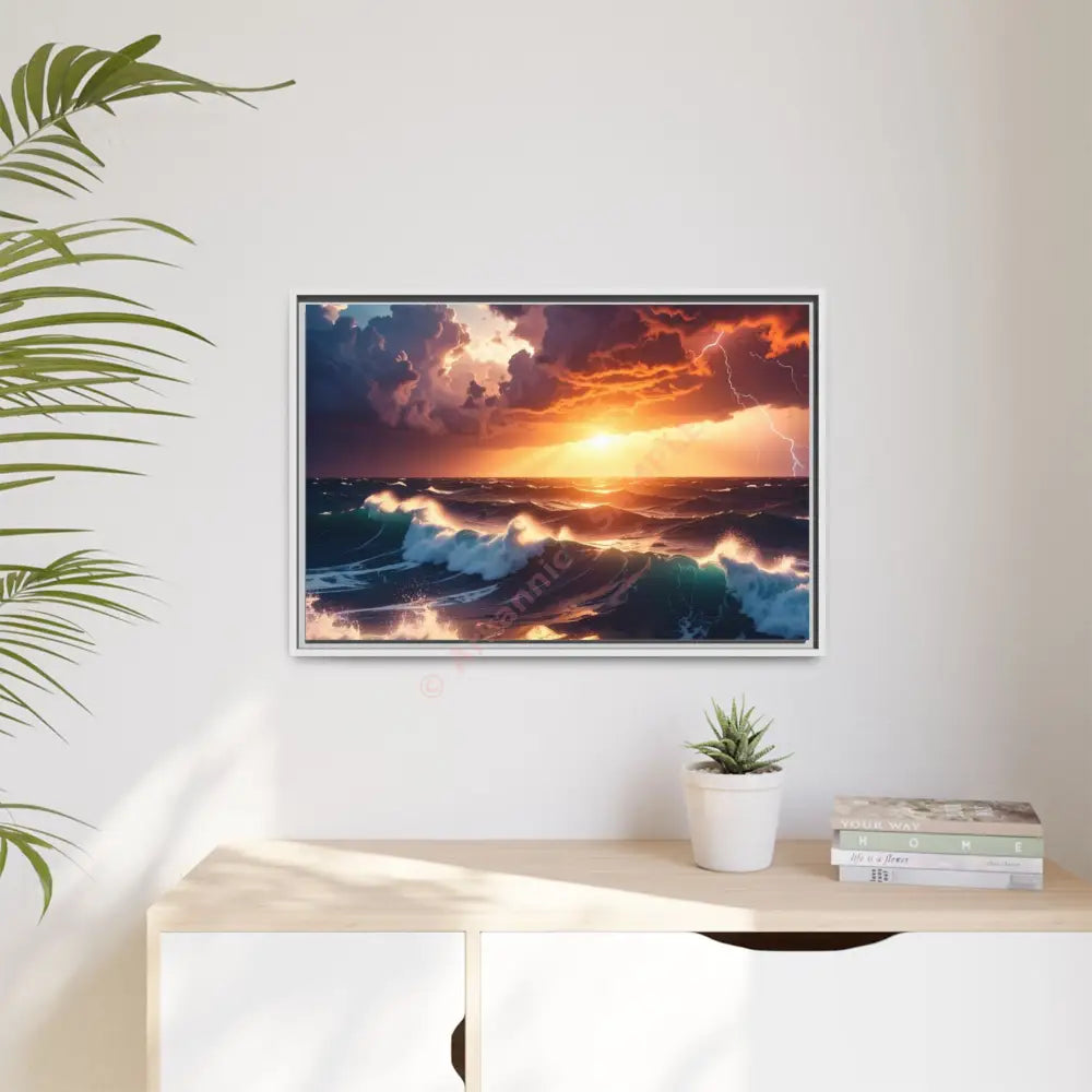 Ocean Sunset Framed Canvas Art Seascape Wall Art Coastal Theme Home Decor Perfect Gift for Nature Lovers Canvas