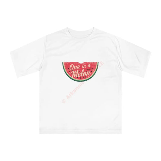 One in a Melon Unisex Performance T-shirt | Funny Summer Tee Fruit Theme Gift Casual Wear Birthday Beach Outing White