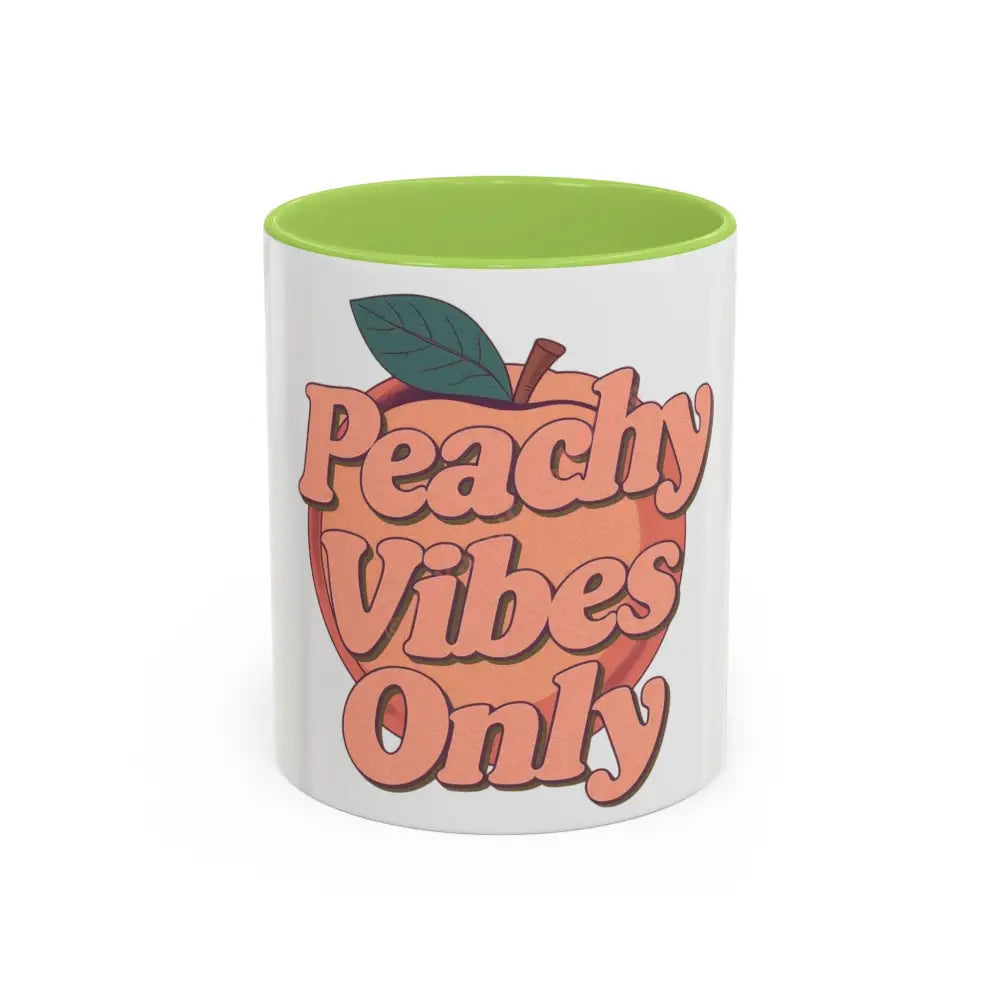 Peachy Vibes Only Coffee Mug | Positive Retro Peach Design | Cute Gift for Coffee Lovers 11oz / Light Green Mug