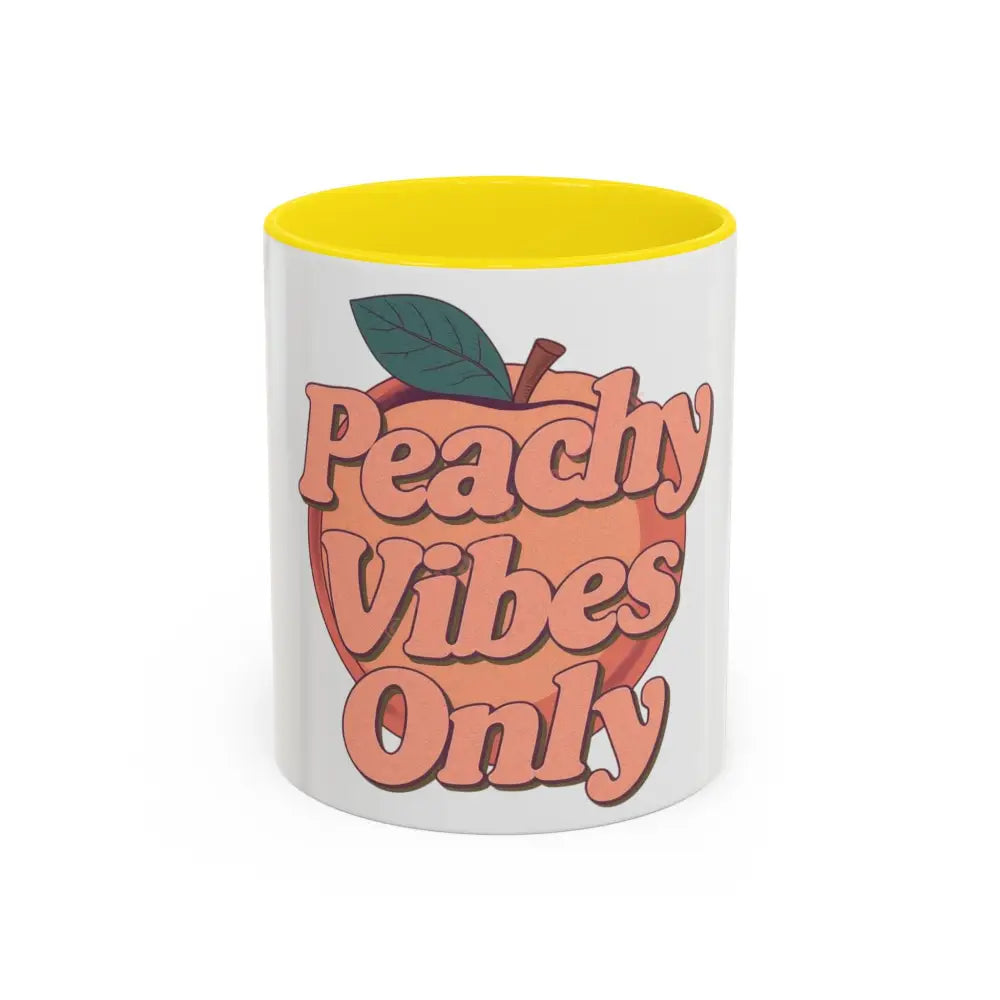 Peachy Vibes Only Coffee Mug | Positive Retro Peach Design | Cute Gift for Coffee Lovers 11oz / Yellow Mug