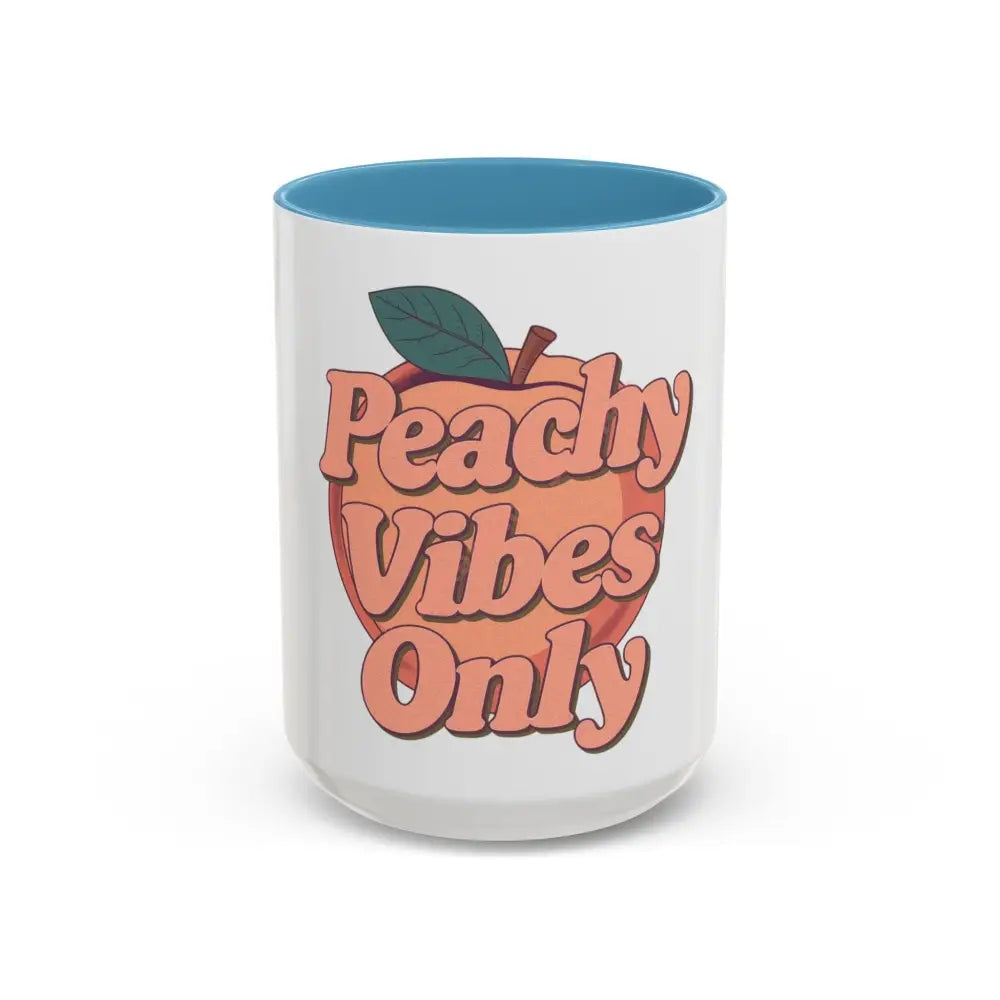 Peachy Vibes Only Coffee Mug | Positive Retro Peach Design | Cute Gift for Coffee Lovers 15oz / Light Blue Mug